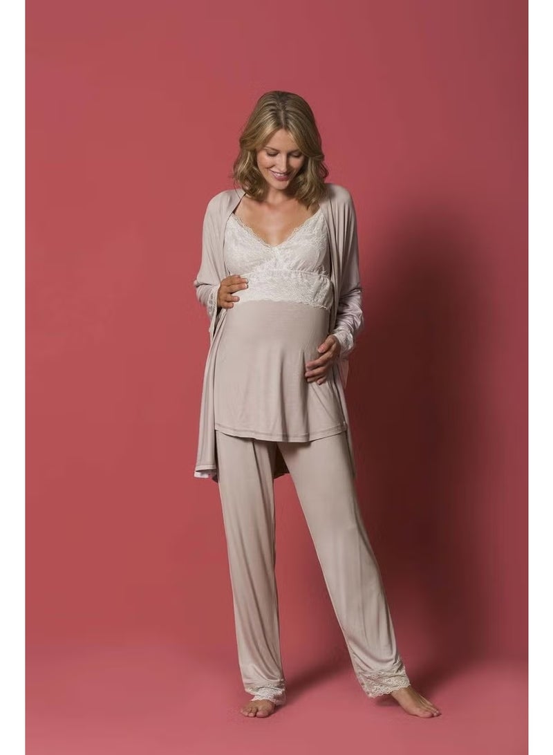 Monamise 18196 Pregnant Postpartum Pajamas Set - Mink - Image 1